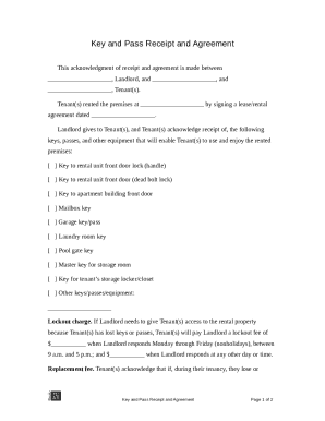 Key and Pass Receipt and Agreement