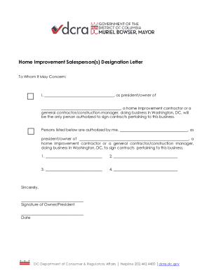 Home Improvement Salesperson Designation Letter