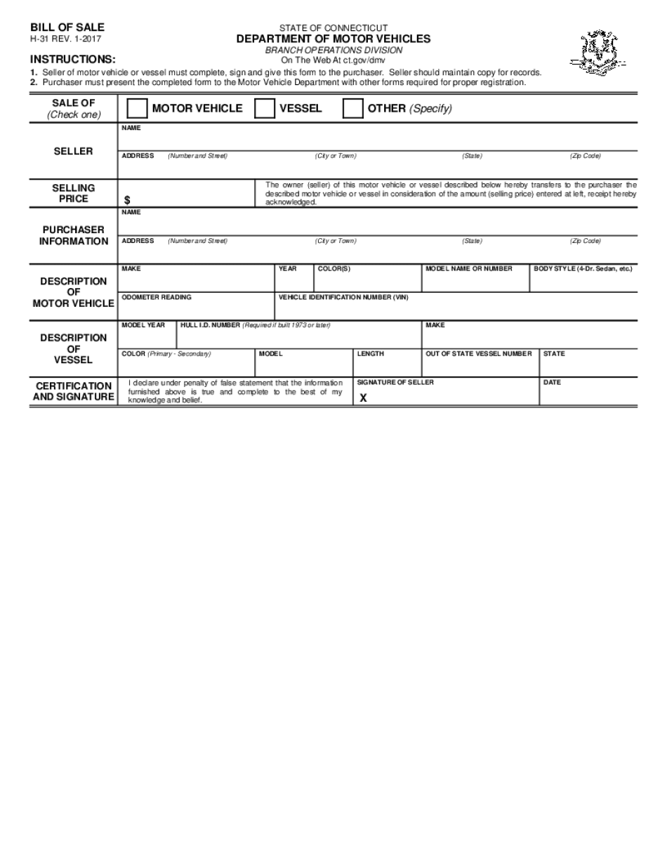 CT Bill of Sale Form