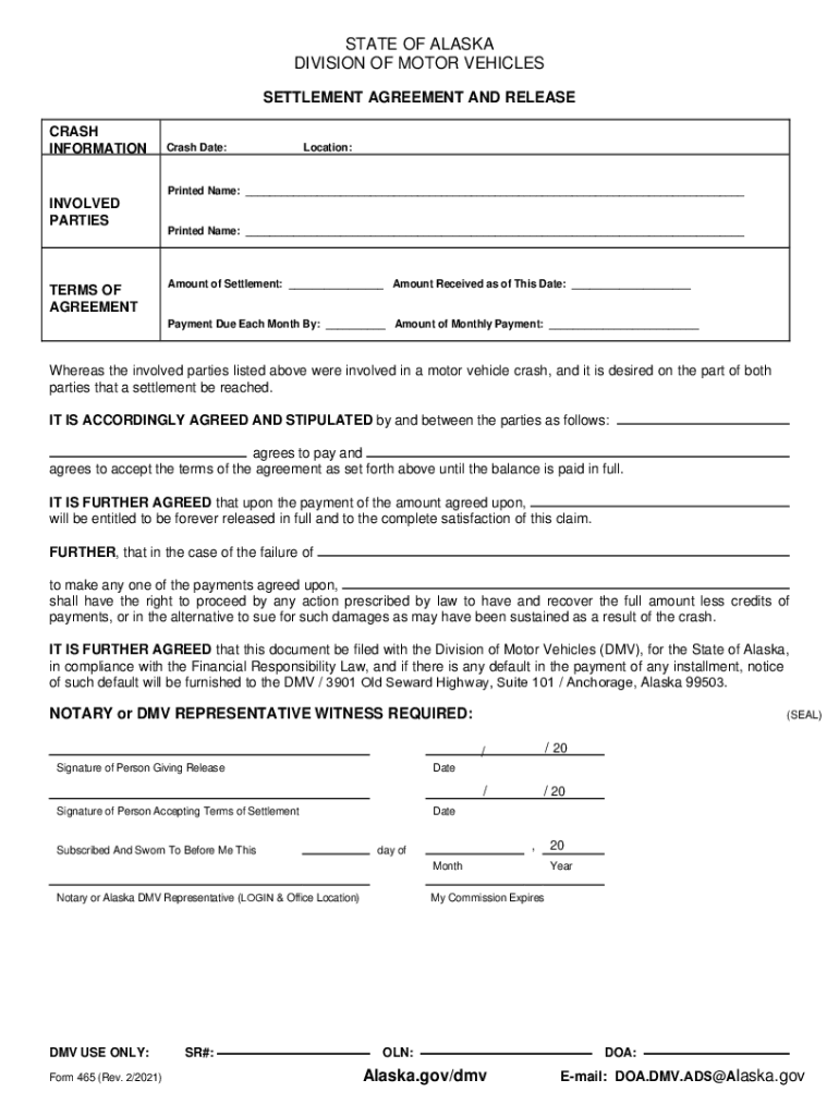 dmv alaska agreement form Preview on Page 1