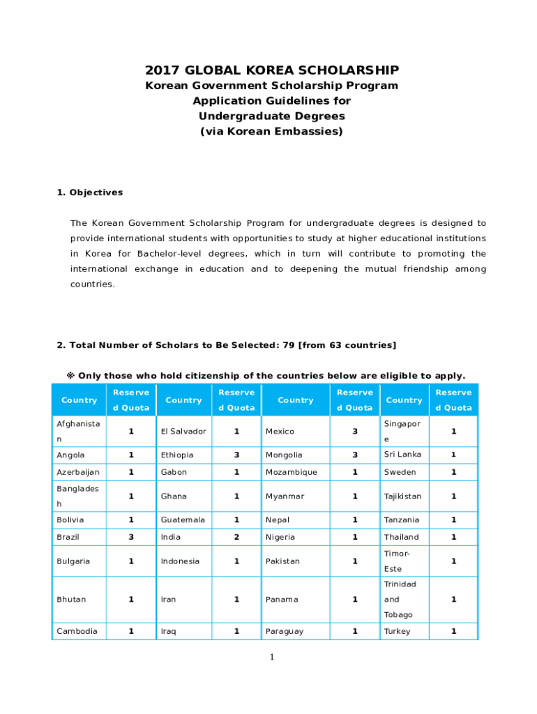 Korean Government Scholarship Program Application Doc Template