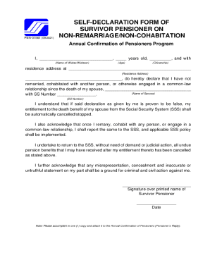 Survivor Pensioner Non-Remarriage Declaration