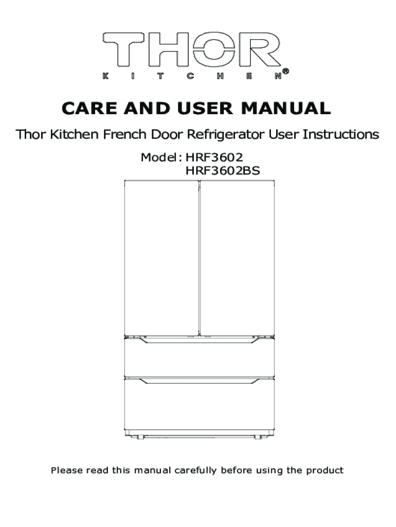 Fillable Online THOR KITCHEN HRF3601F CARE AND USER MANUAL Pdf Download