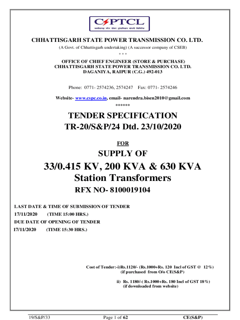 Fillable Online cspc co CHHATTISGARH STATE POWER TRANSMISSION CO. LTD