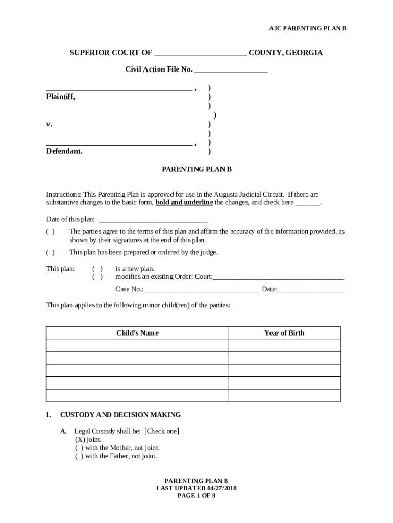 SUPERIOR COURT OF COUNTY GEORGIA Civil Action File No Doc Template 