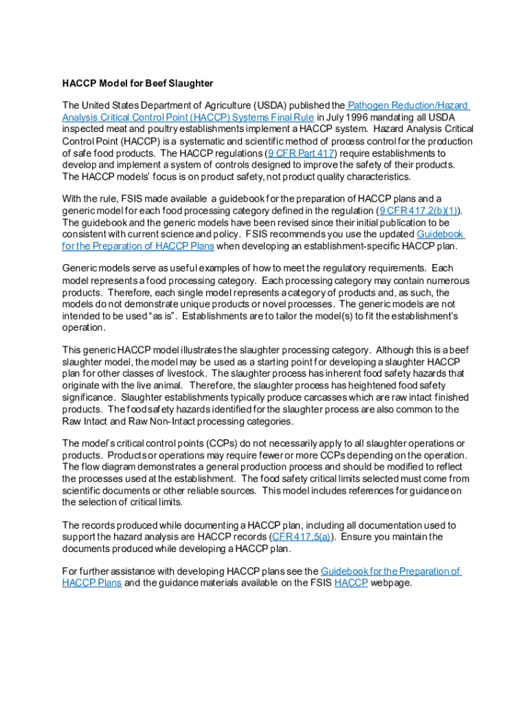 Fillable Online BEEF SLAUGHTER HACCP AllianceMeat and Poultry