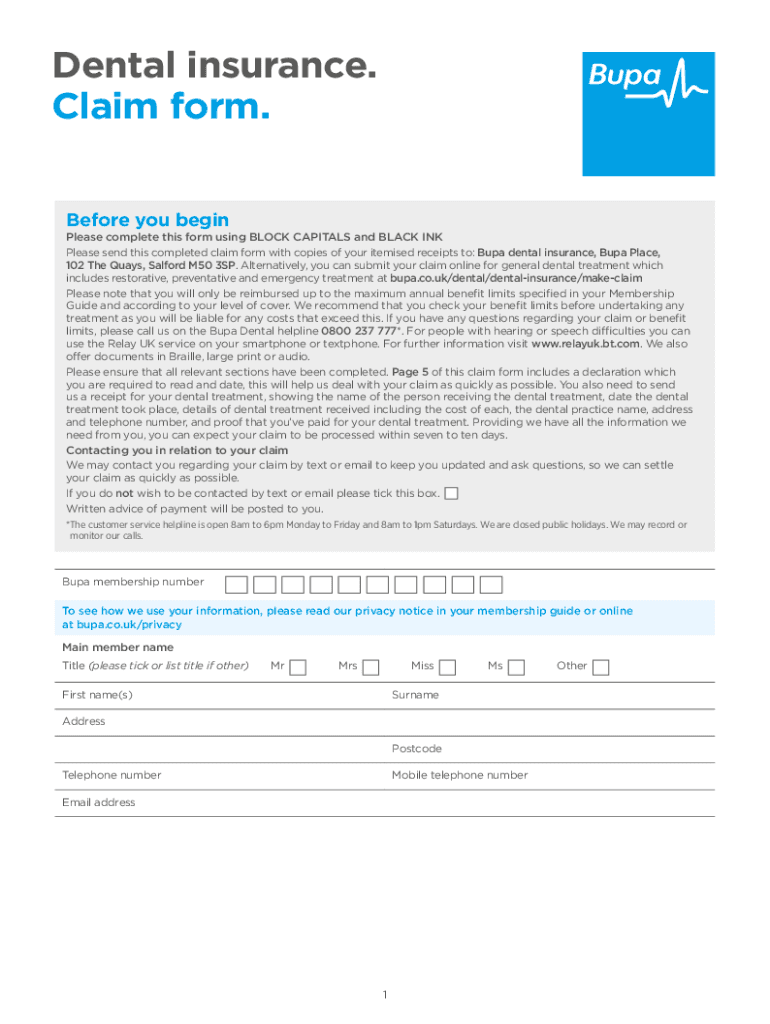 Fillable Online FREE 8+ Dental Claim Forms & Samples in MS
