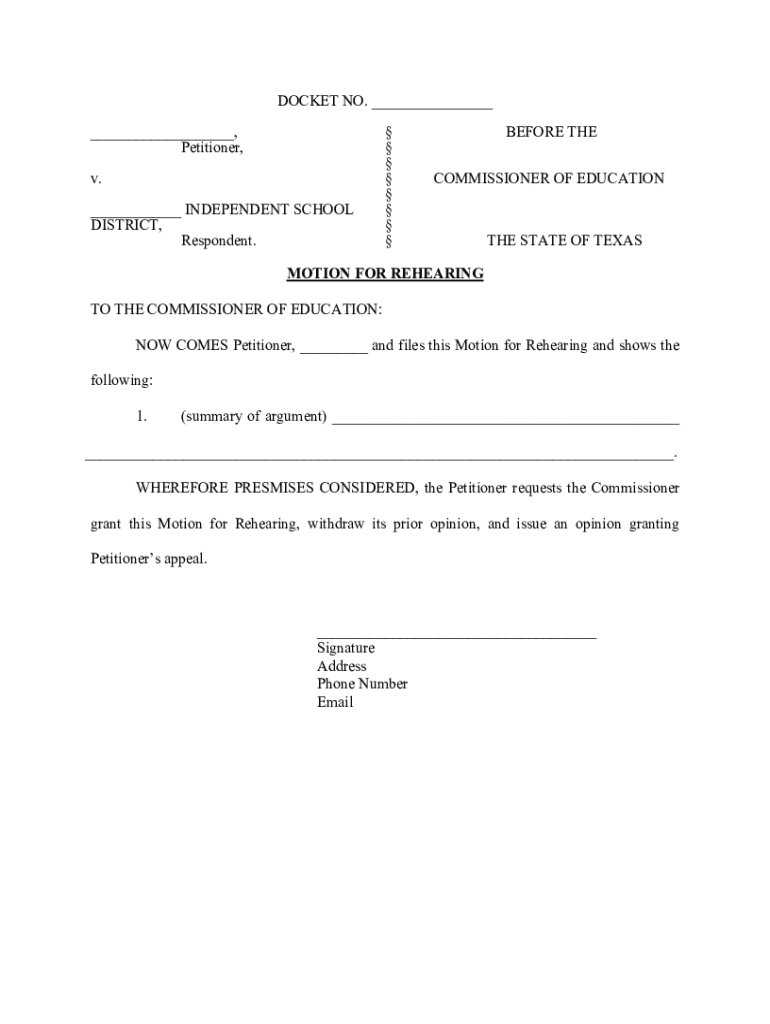 Fillable Online Motion for Rehearing Template. Hearings and Appeals