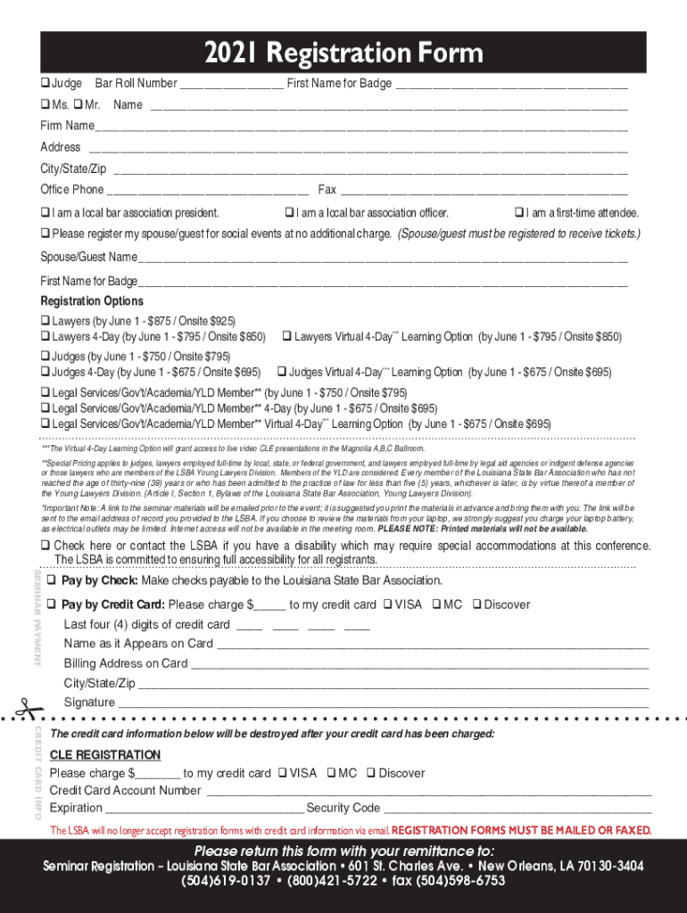 Fillable Online 2021 Registration Form Louisiana State Bar