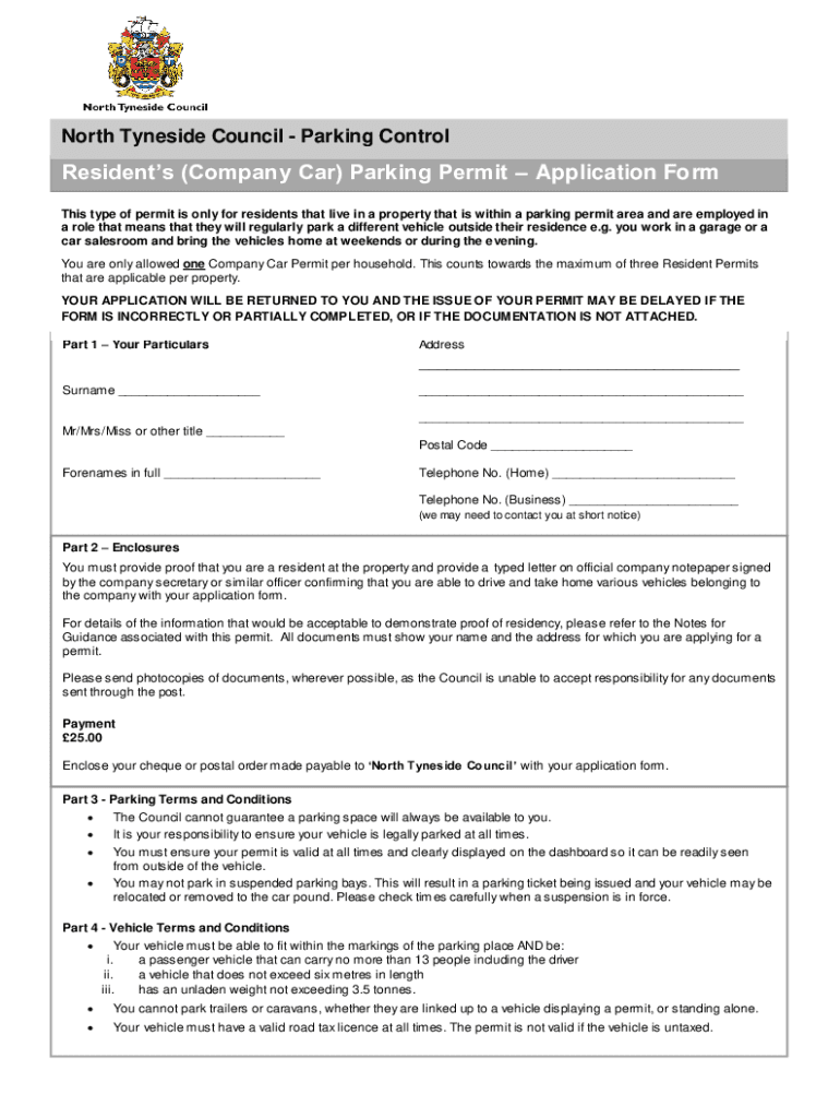 Fillable Online Residents Car) Parking PermitApplication Form Fax Email Print pdfFiller