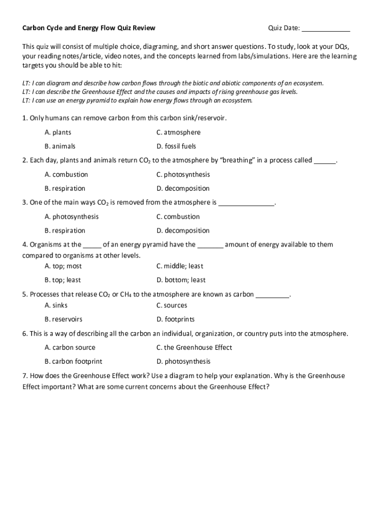 Fillable Online 8. Carbon Cycle and Energy Flow Quiz Review.pdf