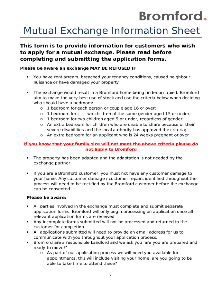 mutual exchange information sheet Preview on Page 1