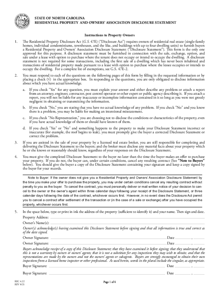 nc real estate disclosure form Preview on Page 1.