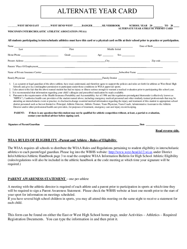 Fillable Online Fillable Online westbend k12 wi ALTERNATE