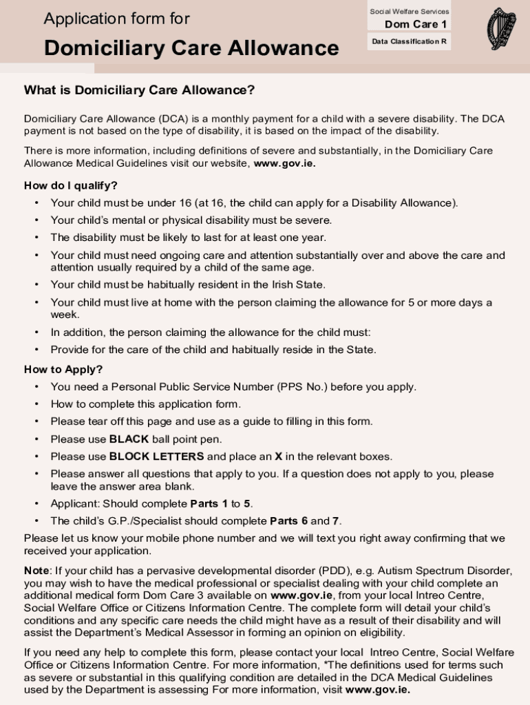 2021 IE Application Form For Domiciliary Care Allowance Dom Care 1 