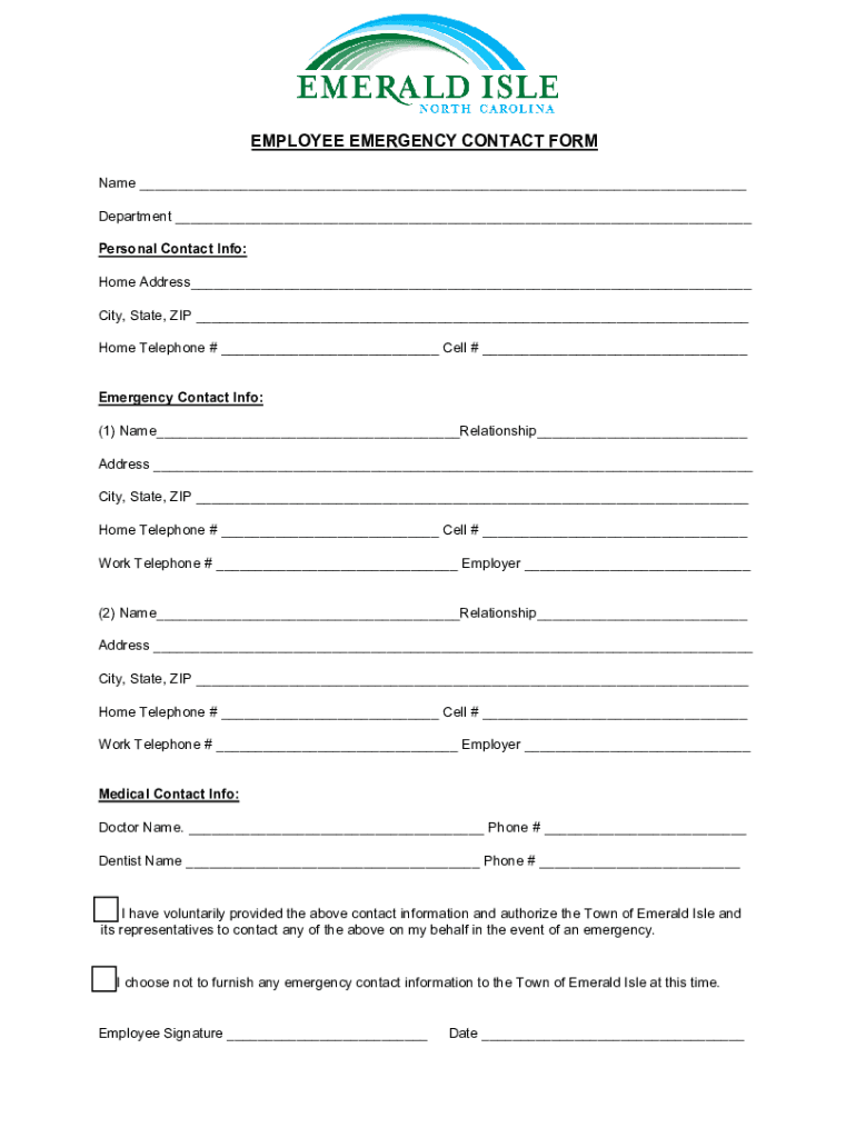 Fillable Online AND EMERGENCY CONTACT FORM