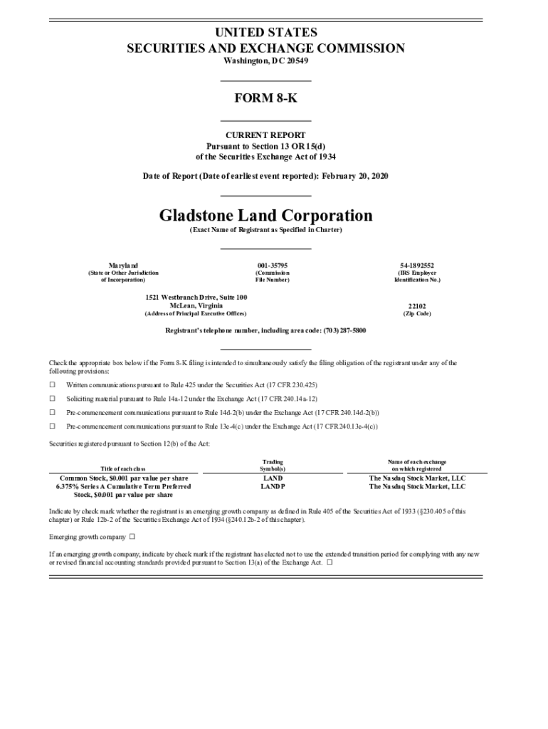 Fillable Online Gladstone Land Corp (LAND) SEC Filing 10K Annual