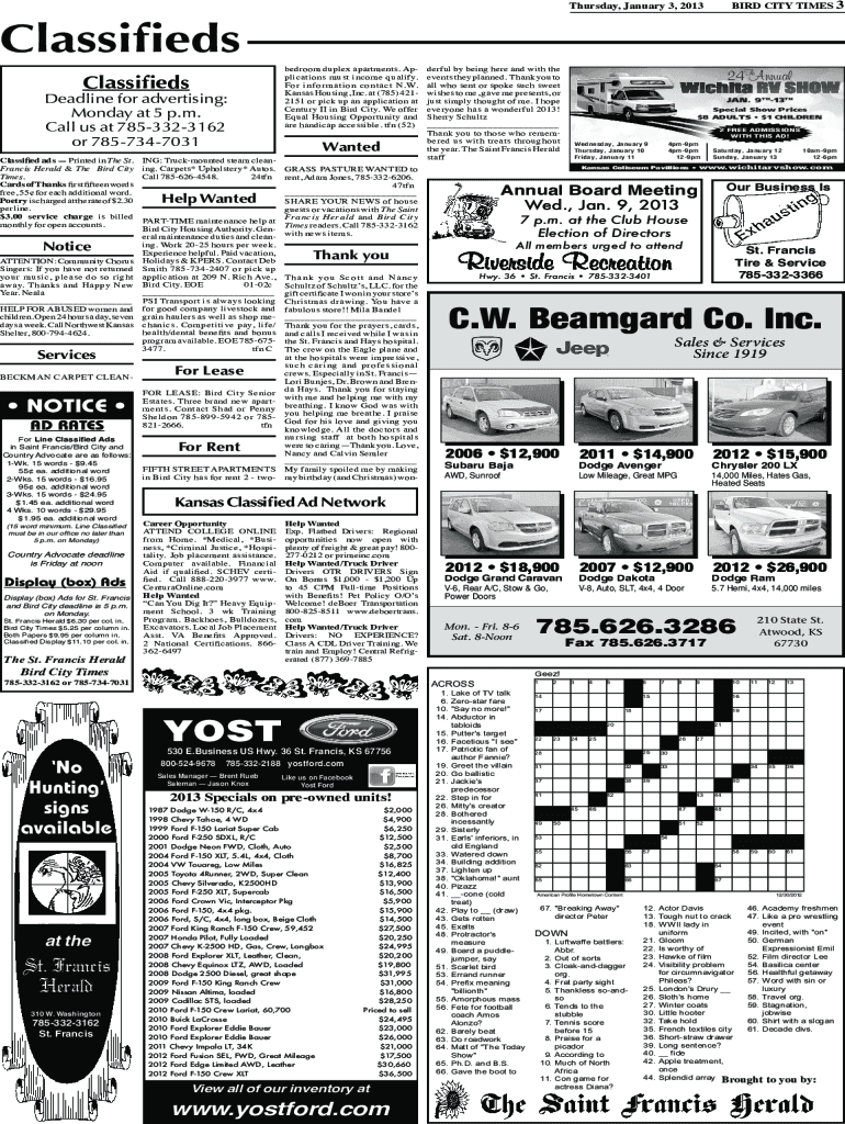 Fillable Online BIRD CITY TIMES 3 Fax Email Print pdfFiller