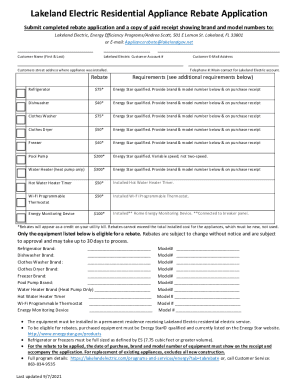 Lakeland Electric Appliance Rebate Form 092021