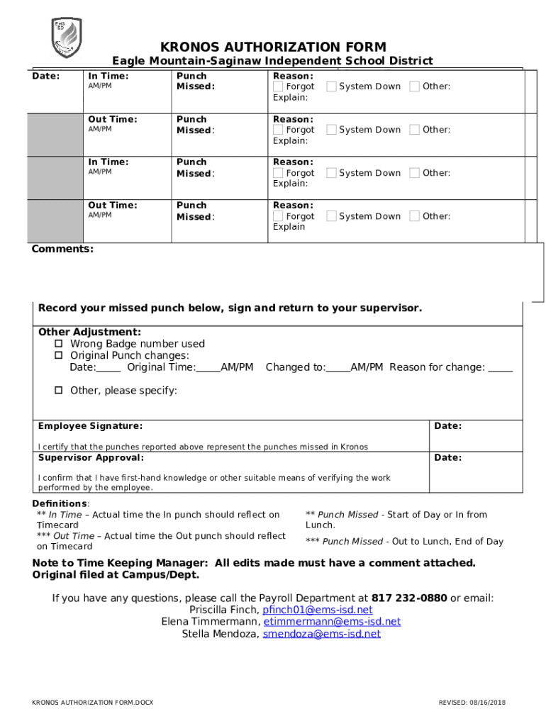  Kronos Authorization.pdf Eagle MountainSaginaw ISD Doc Template