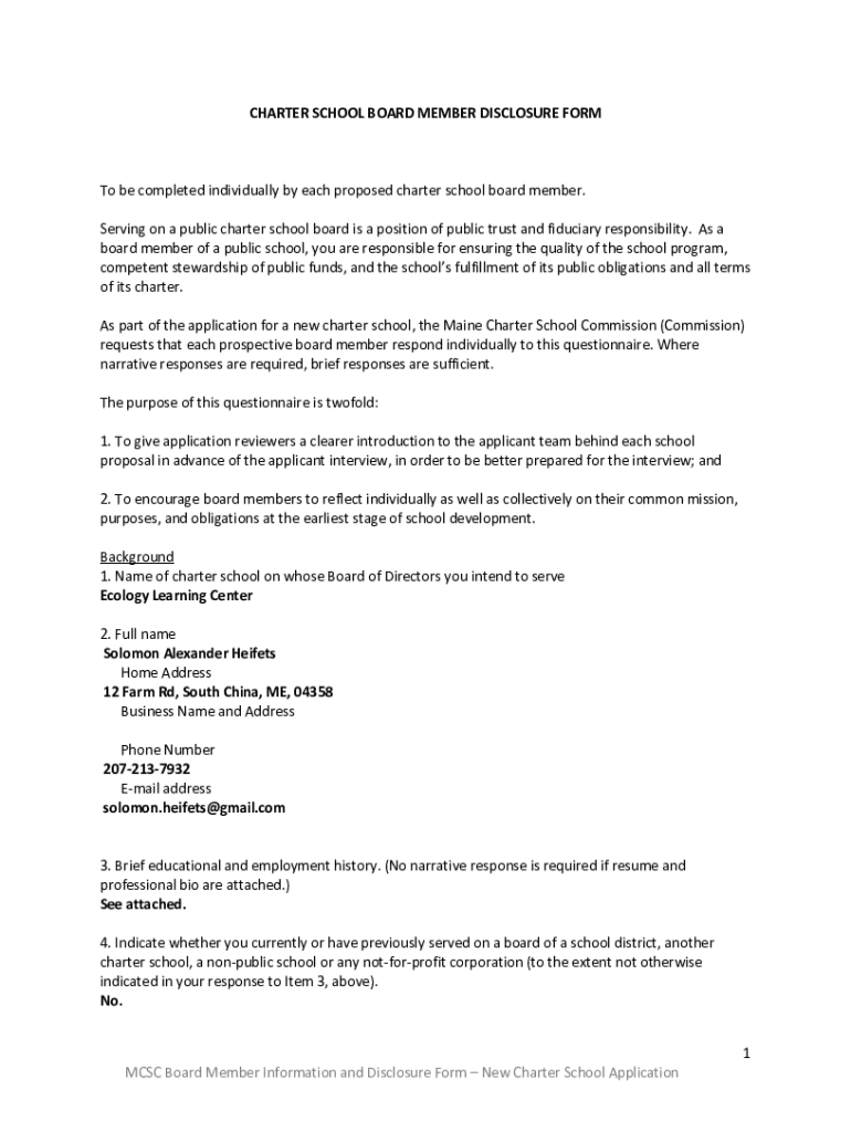 Fillable Online my epicenternow Attachment 11: Board Member Information ...