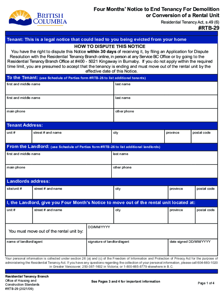 Fill - Free fillable Four Months' Notice to End Tenancy ... Preview on Page 1.