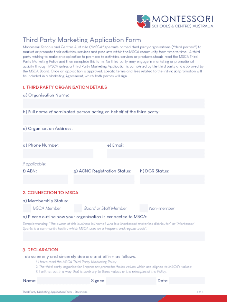 Fillable Online Third Party Marketing Application Form Fax Email Print ...