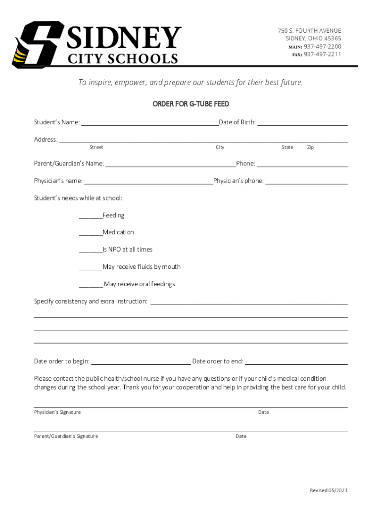 Fillable Online Gtube Feeding orders SIDNEY.DOCX Fax Email Print