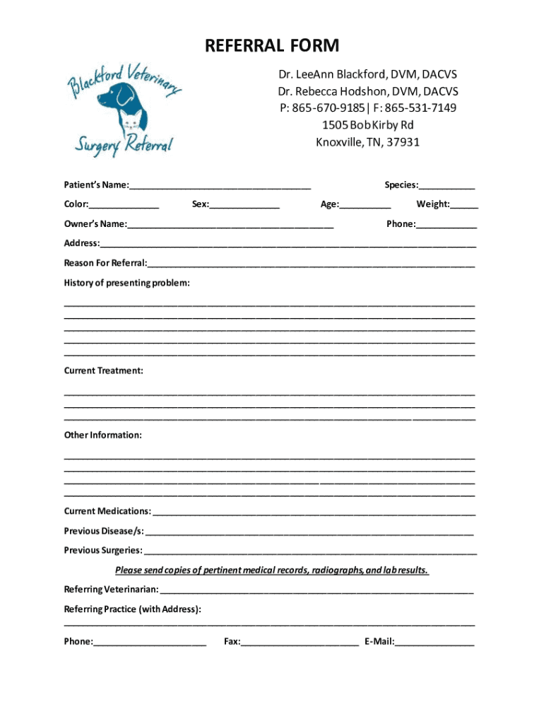 Fillable Online Free Printable Medical Forms: Doctor Referral Form ...