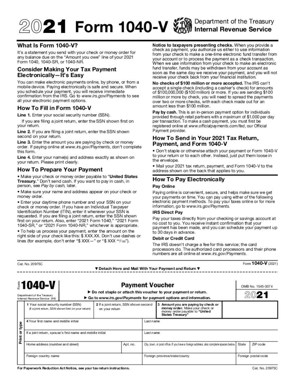 Fill In Form 1040-V IRS Online