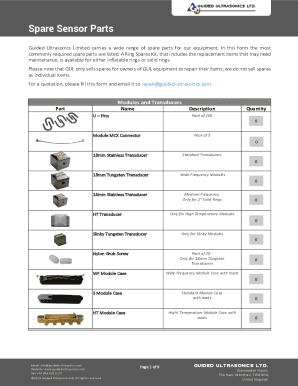 GUL Sensor Spare Parts - Quote Request Form. GUL Sensor Spare Parts - Quote Request Form