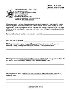 New York Clinic Access Complaint Form