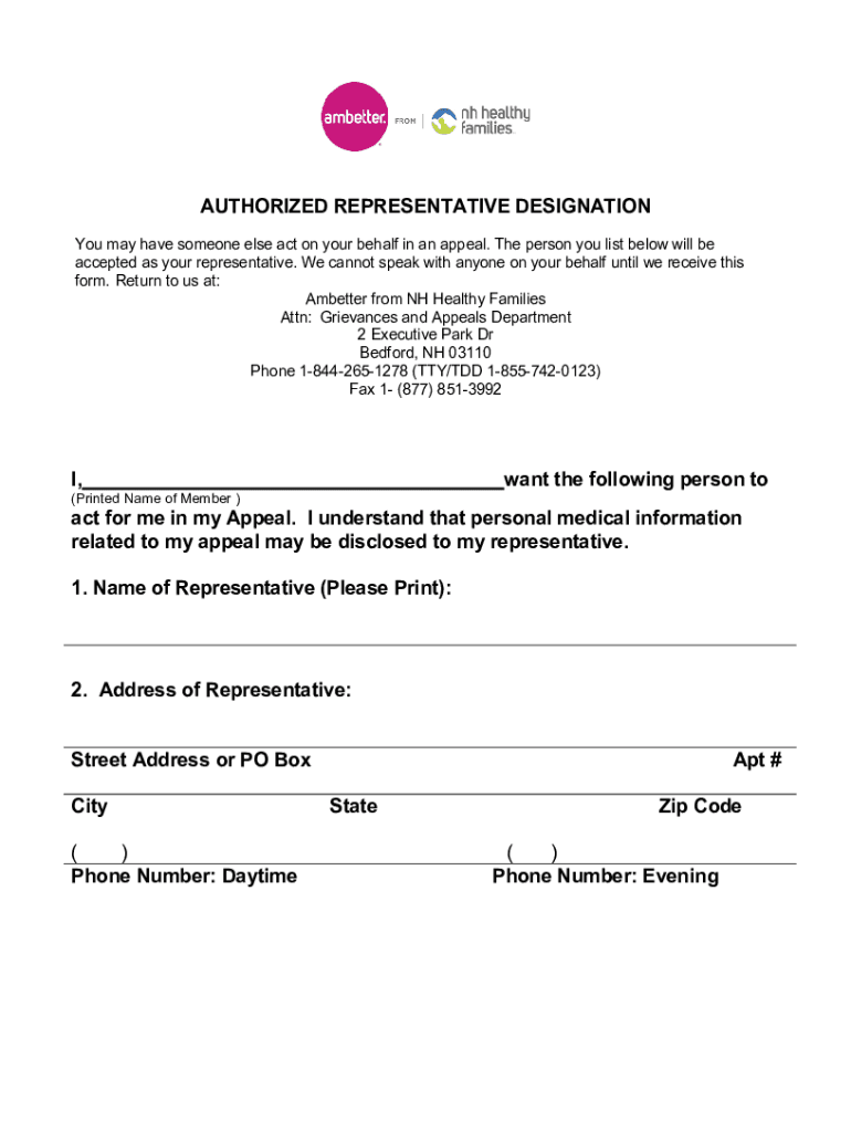 Fillable Online Selecting an authorized representative to complete Form