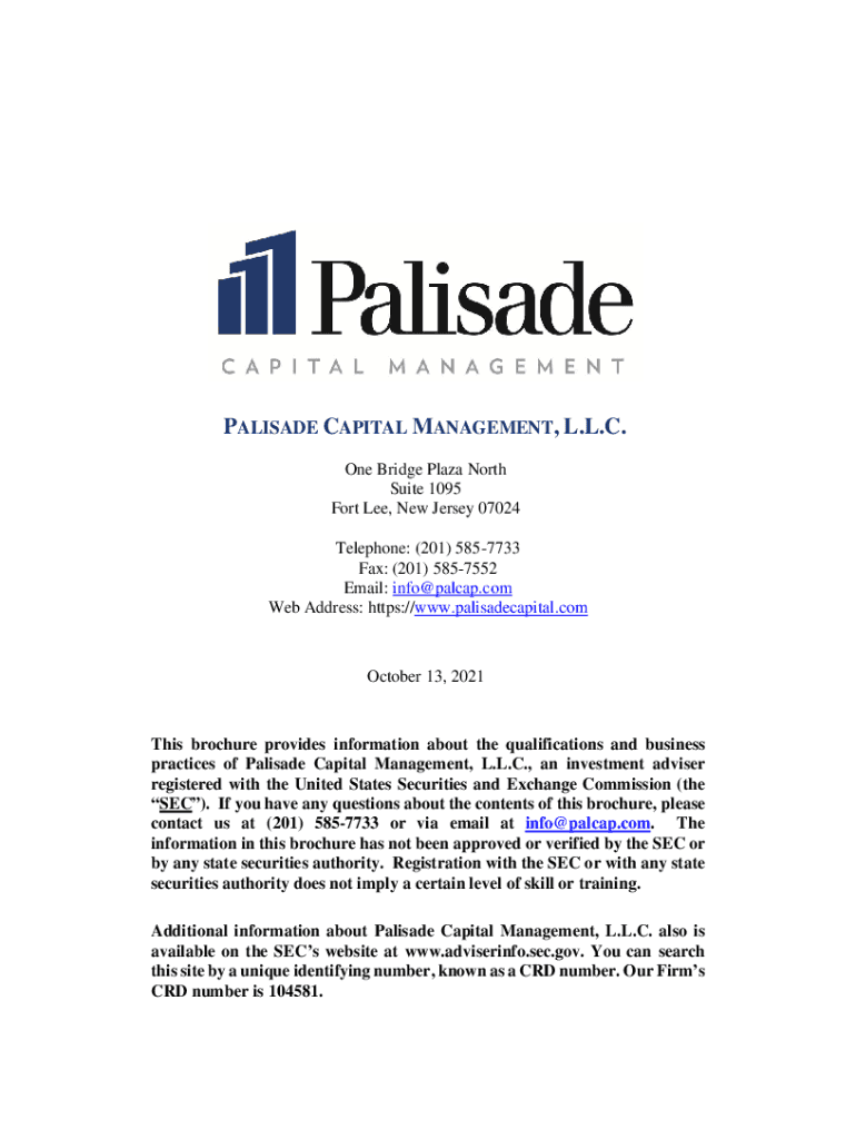 Fillable Online Palisade Capital Management Form ADV Part 2A October 2021 Final Fax Email Print