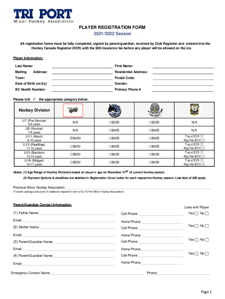 Fillable Online STANDARD PLAYER REGISTRATION FORM SEASON FAI Fax