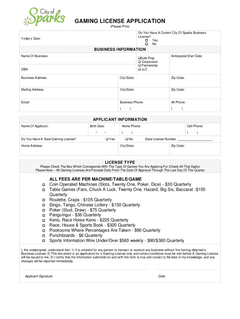 nevada application gaming license Preview on Page 1