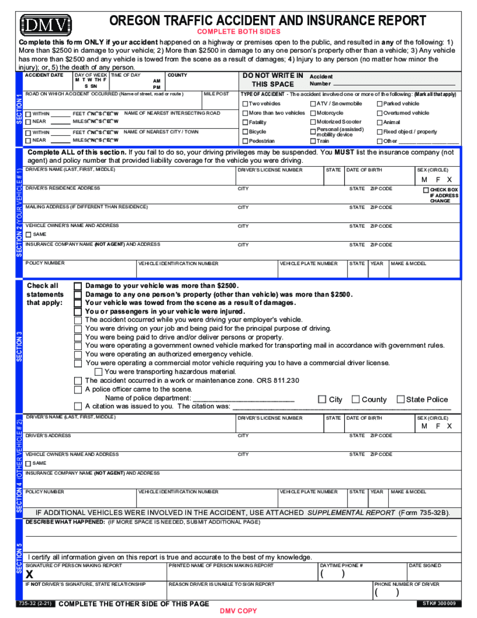 Oregon Accident Report Form 735-32 - Id 445 - PDFquick