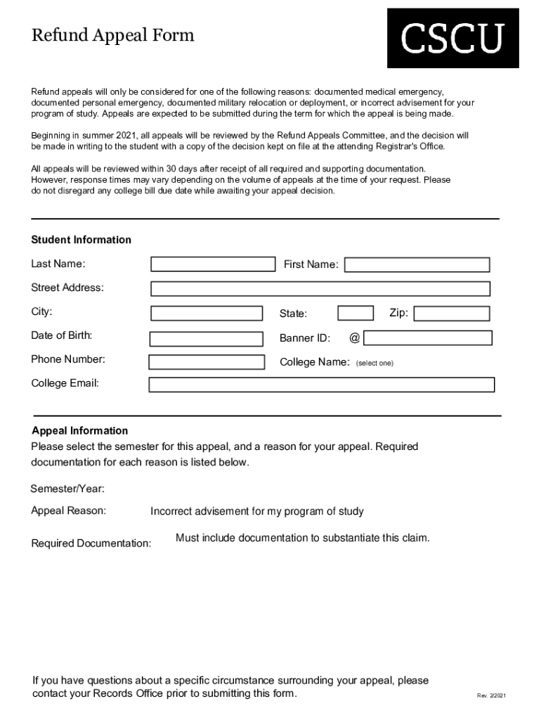 Quinebaug Valley Community College Refund Appeal Form Preview on Page 1