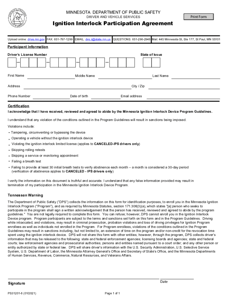 Ignition Interlock Voluntary Withdrawal Form - Minnesota Preview on Page 1