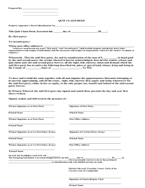 Fillable Online Free Florida Quit Claim Deed Form - PDFWordeForms Fax ...