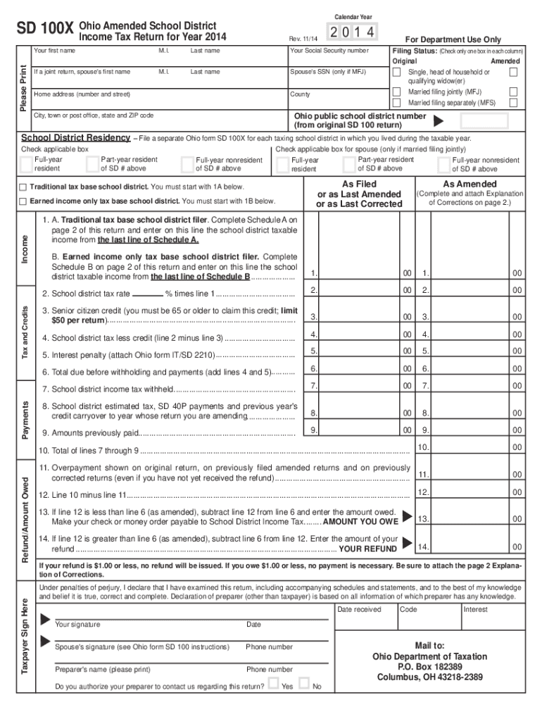 Fillable Online tax ohio School District Tax Return Ohio