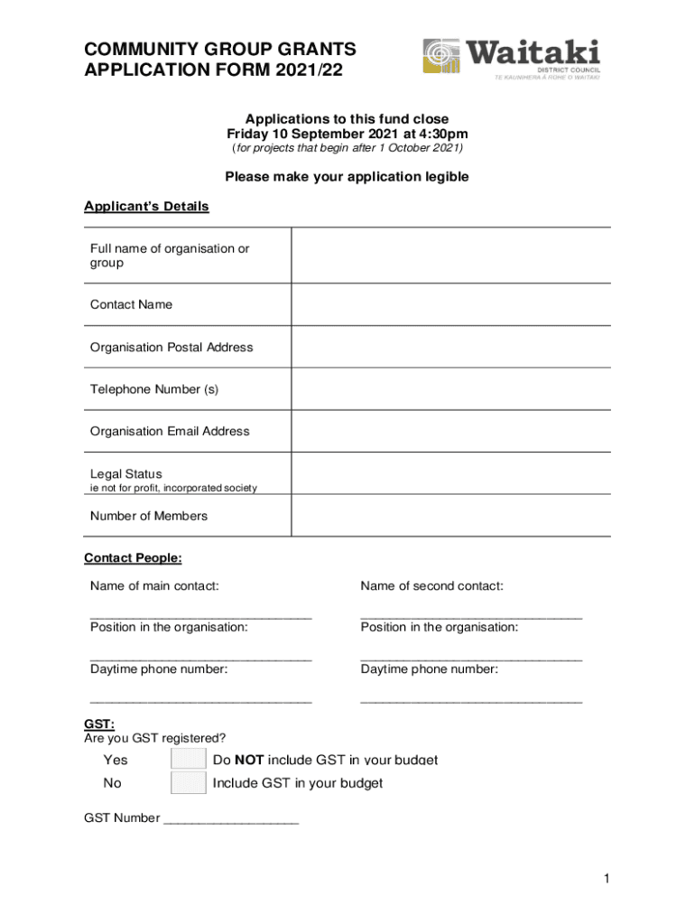 Fillable Online COMMUNITY GROUP GRANTS APPLICATION FORM 2021/22 Fax