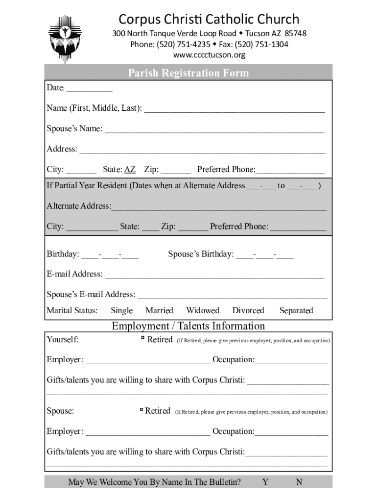 Fillable Online Parishioner Registration Form.pub Fax Email Print ...