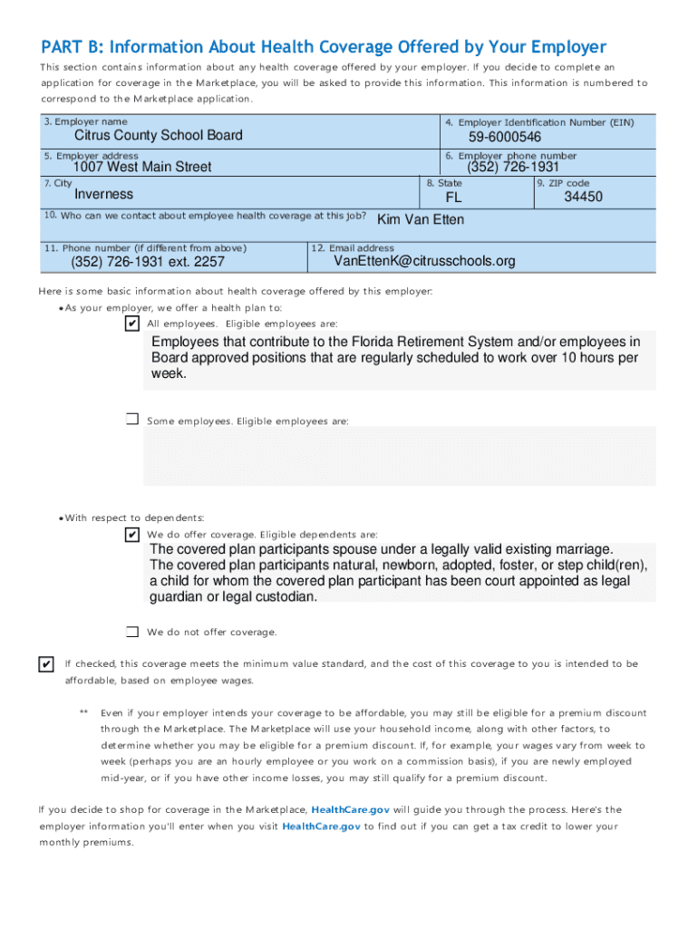 Fillable Online New Health Insurance Marketplace Coverage Form Approved 