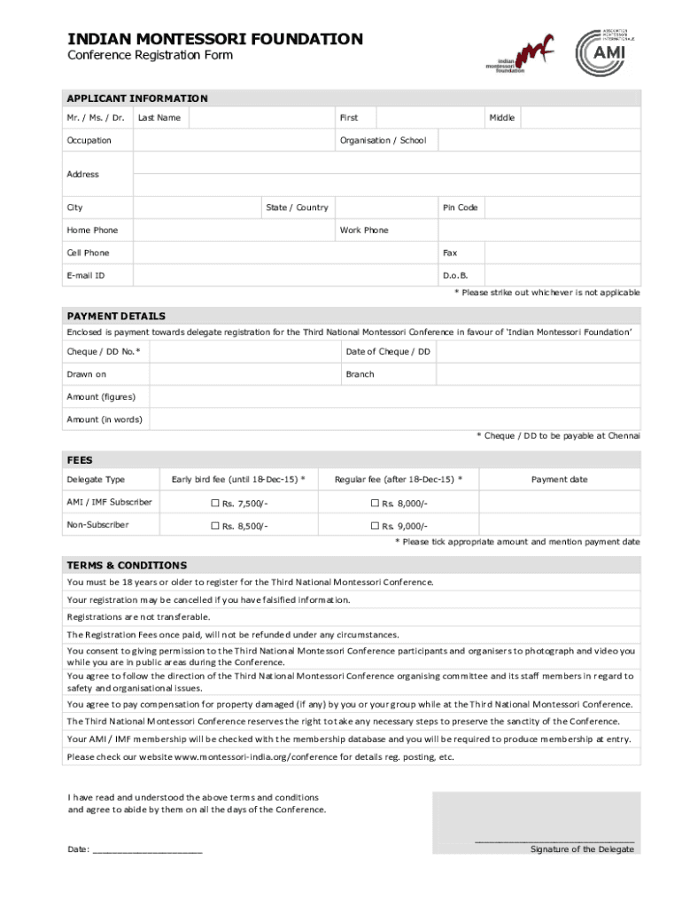 Fillable Online IMF Registration Form - RTI Montessori Training Course ...