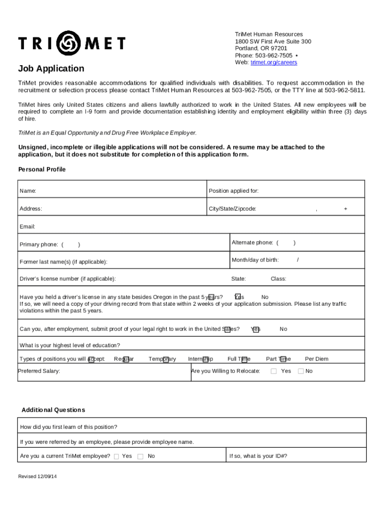 TriMet Application for Employment. TriMet Application for Employment
