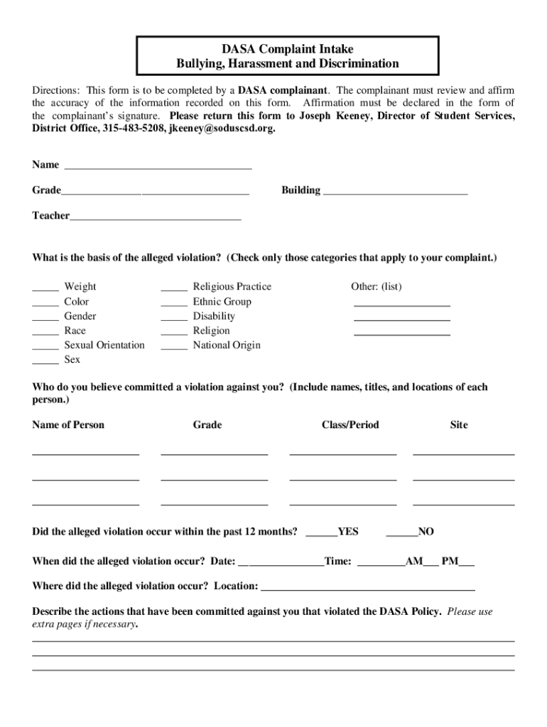 Fillable Online Dignity for All Students Act Oyster BayEast Norwich