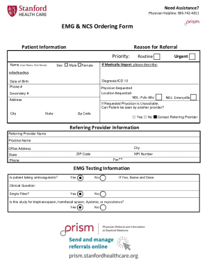 Fillable Online EMG & NCS Ordering Form - Stanford Medical Center Fax ...