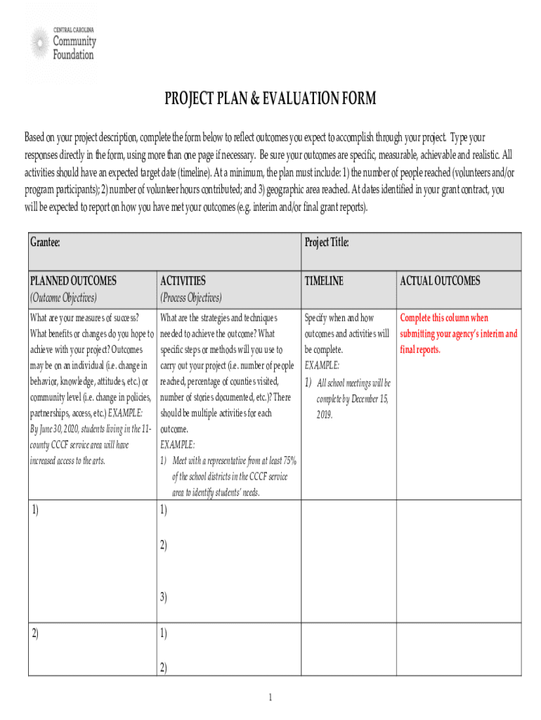 Fillable Online PROJECT OUTCOMES FORM Fax Email Print - pdfFiller