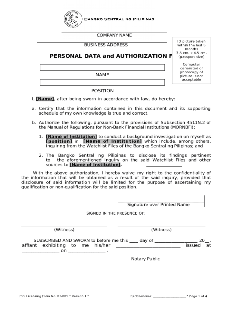 PERSONAL DATA and AUTHORIZATION Doc Template pdfFiller